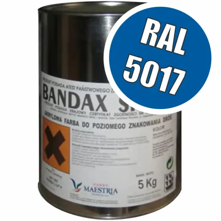 Farba drogowa BANDAX SPRINT niebieska RAL 5017 3L/5 kg. Wysokiej jakości akrylowa farba do poziomego znakowania dróg. Trwała, odporna na ścieranie, idealna do oznaczania parkingów, magazynów i ciągów komunikacyjnych. Zwiększ widoczność i bezpieczeństwo