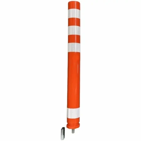 Słupek magazynowy D-FLEX 80 cm, pomarańczowy, kotwiony. Elastyczny słup parkingowy z odblaskami, idealny do oznaczania dróg komunikacyjnych. Sklep oferuje trwałe słupki ostrzegawcze D-FLEX do magazynów i parkingów