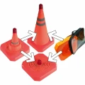 Składany pachołek drogowy pomarańczowy LED – przenośny stożek ostrzegawczy z taśmą odblaskową i lampką. Służy do oznakowania terenu budowy, robót drogowych, parkingów. Kompaktowy, łatwy w transporcie (pokrowiec w zestawie)