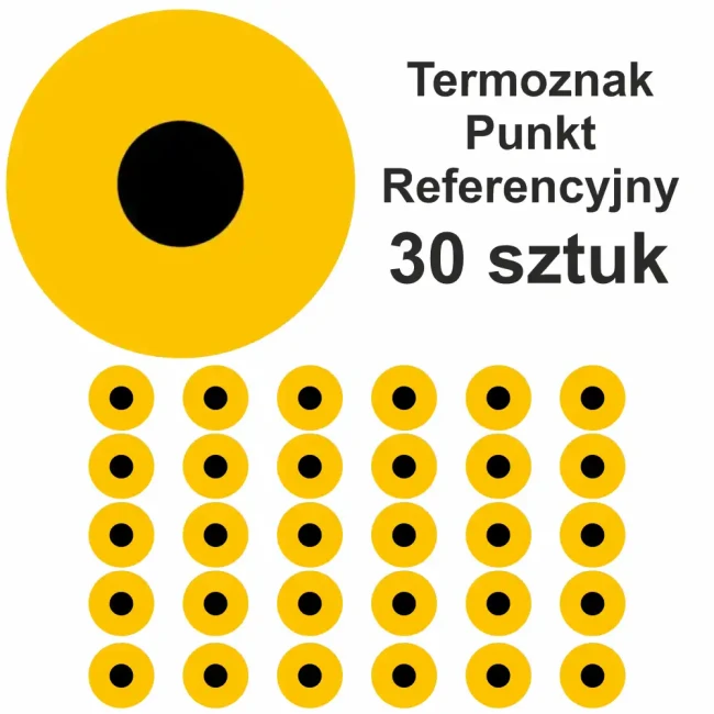 Ten produkt to termoznaki referencyjne (30 sztuk) o wymiarach 300x300 mm, idealne do oznakowania punktów kontrolnych w geodezji, pomiarach drogowych, budownictwie. Używane jako cele pomiarowe. Zwiększ precyzję pomiarów. Wysoka widoczność na powierzchni