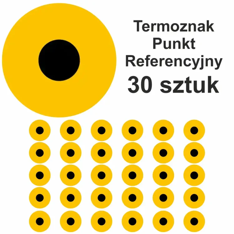 Ten produkt to termoznaki referencyjne (30 sztuk) o wymiarach 300x300 mm, idealne do oznakowania punktów kontrolnych w geodezji, pomiarach drogowych, budownictwie. Używane jako cele pomiarowe. Zwiększ precyzję pomiarów. Wysoka widoczność na powierzchni