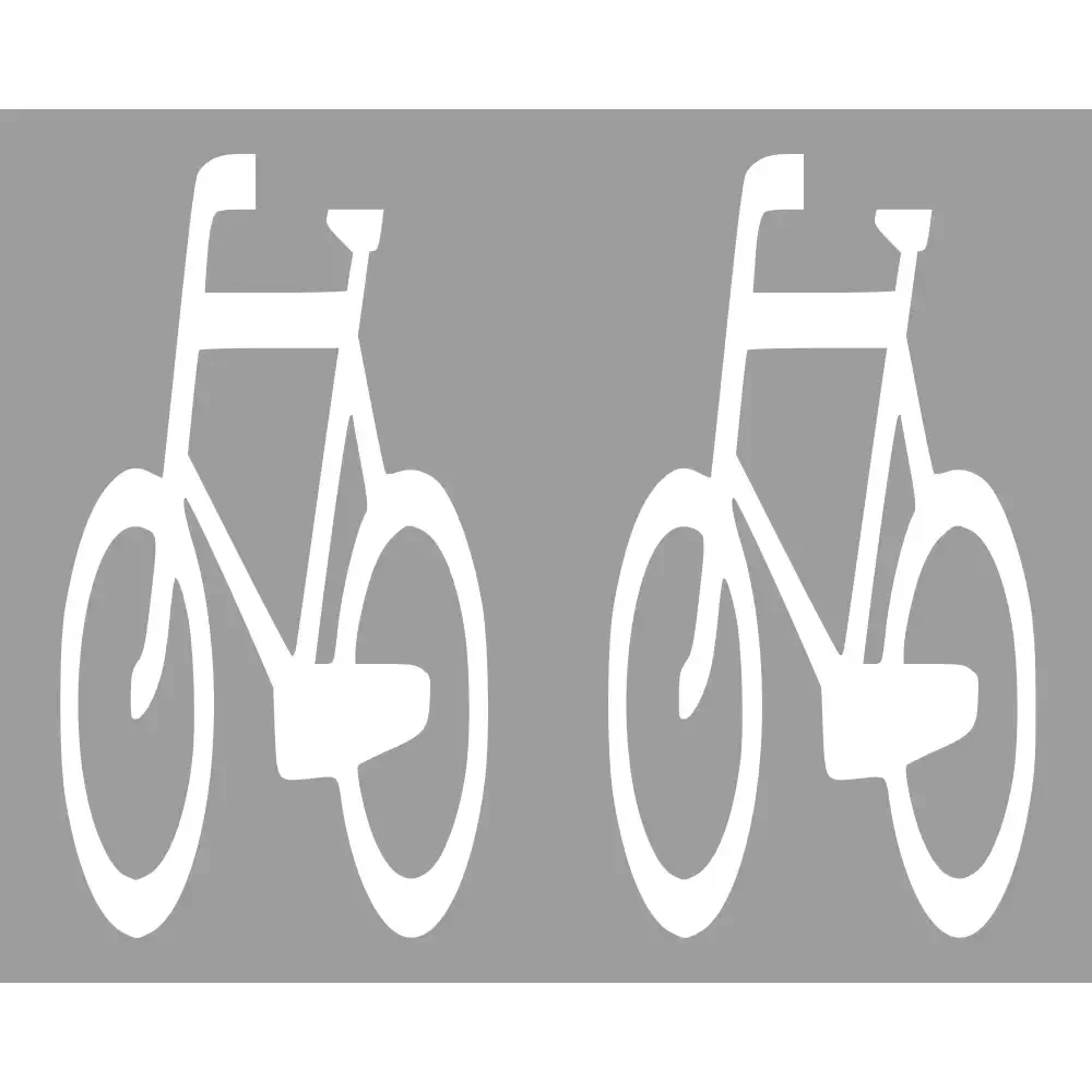 Termoznak P-23 Droga Rowerowa (2 szt. 2000x1100 mm każdy). Duży, biały piktogram roweru PREMARK™ na szarym tle. Oznaczenie poziome, termoplastyczne, trwałe na pasy rowerowe i ścieżki. Znak P-23 do profesjonalnej infrastruktury drogowej