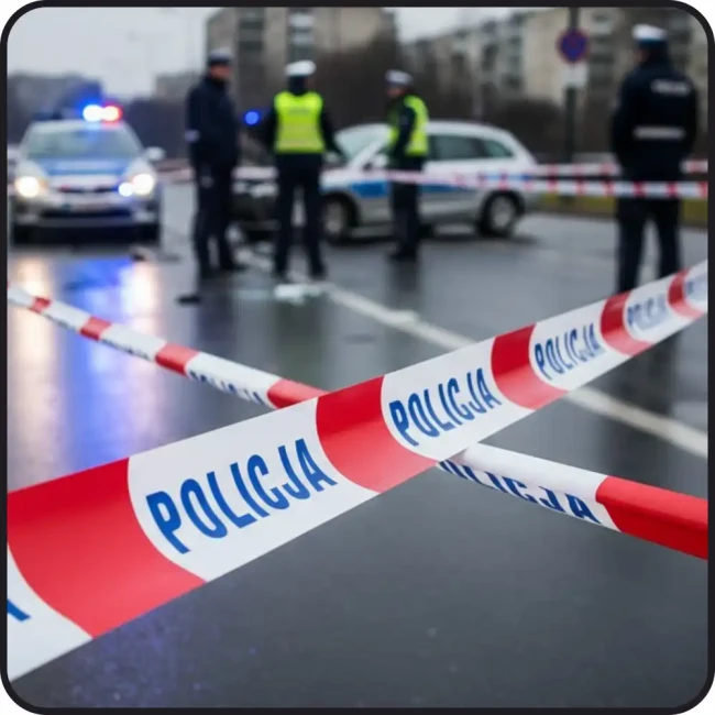 Taśma ostrzegawcza „POLICJA” w kolorach biało-czerwonych, zabezpieczająca miejsce zdarzenia drogowego. Idealna dla służb porządkowych, policji, wypadków, stref zagrożenia. Wysoka widoczność, trwała. Kup taśmę Policja o długości 100 metrów