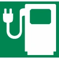 Symbol Stacji Ładowania Samochodów Elektrycznych 1500x1400 mm. Duży poziomy znak informacyjny: biała ikona ładowarki EV (wtyczka i dystrybutor) na tle zielonym RAL 6024. Oznakowanie termoplastyczne w technologii Premark dla pojazdów elektrycznych