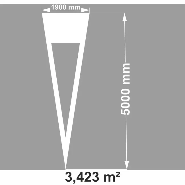 Termoznak P-15 Trójkąt Podporządkowania. Oznakowanie poziome dróg, o wymiarach 1900 mm szerokości i 5000 mm wysokości. Powierzchnia 3,423 m². Służy do oznakowania wlotów podporządkowanych. Prefabrykowany termoplast PREMARK