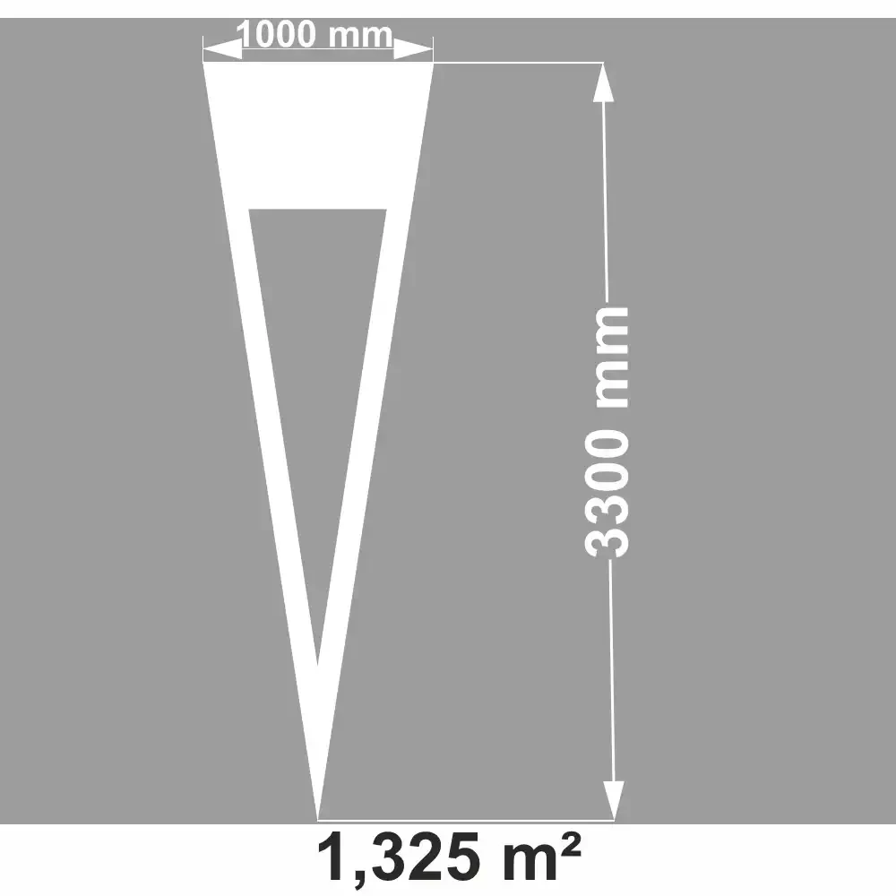 Termoznak P-15 Trójkąt Podporządkowania 3300x1000 mm PREMARK. Oznakowanie poziome z termoplastu, białe, wysoka odblaskowość, do dróg podporządkowanych o prędkości do 70 km/h. Wytrzymałe oznakowanie bezpieczeństwa ruchu
