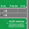 Schemat oznakowania P-15 Trójkąt Podporządkowania. Zasady umieszczania znaków poziomych P-15 i P-13. Odległości montażu termoznaków mini i krótkich od drogi poprzecznej. Wlot drogi podporządkowanej, bezpieczeństwo ruchu