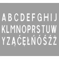 Białe termoznaki PREMARK litery, długość 1000 mm. Alfabet drogowy, znaki diakrytyczne na szarym tle. Oznakowanie poziome ulic, parkingów, terenu. Wysoka widoczność, trwałość, łatwa aplikacja. Litery termoplastyczne na drogę