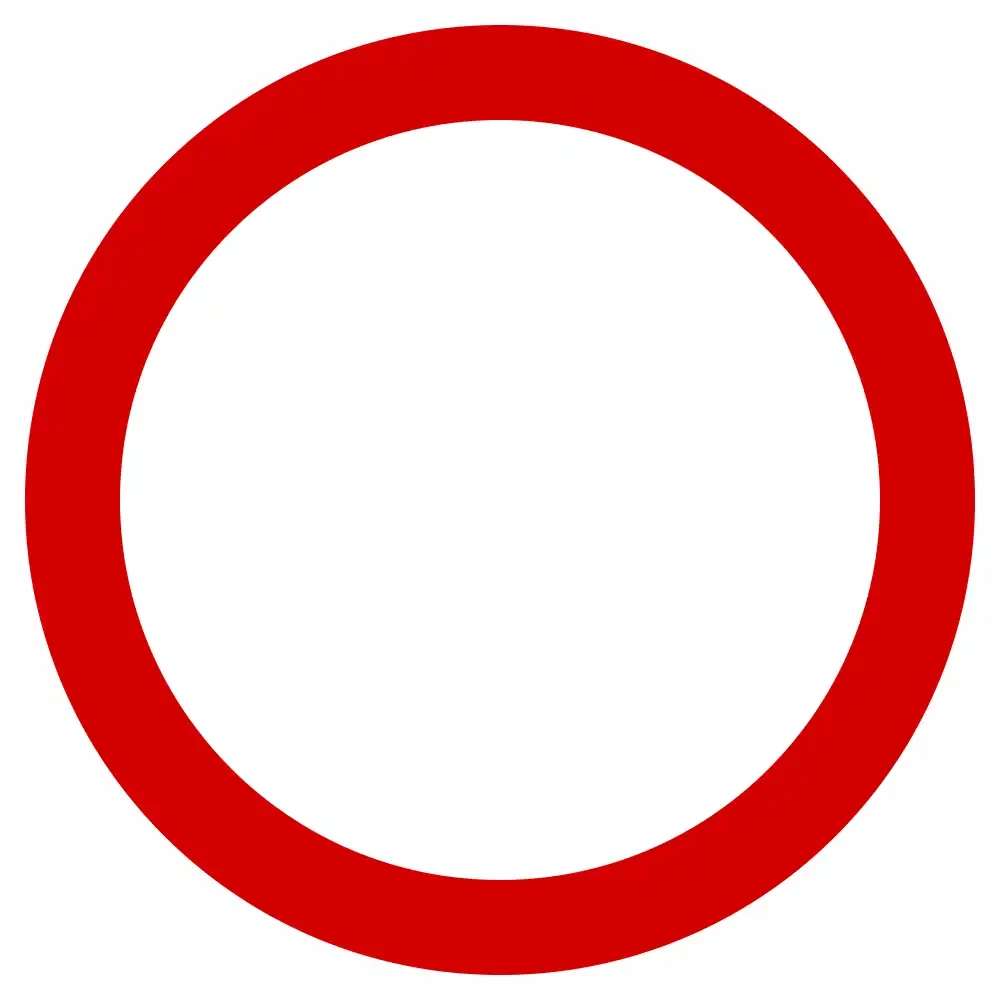 Znak drogowy B-1 Zakaz Ruchu w Obu Kierunkach 1000 mm, folia I generacji. Czerwone koło z białą tarczą, oznacza całkowity zakaz wjazdu dla pojazdów. Niezbędny na drogach ekspresowych, dwujezdniowych pozamiejskich, dwujezdniowych w obszarze zabudowanym