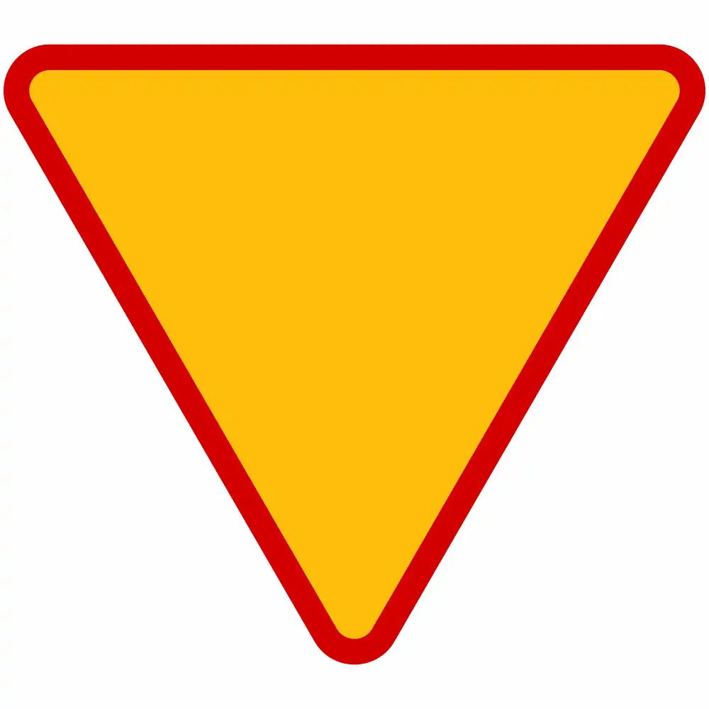 Znak drogowy A-7 Ustąp Pierwszeństwa 600 mm mini (MI). Oryginalny znak z blachy ocynkowanej, lakierowany proszkowo, z folią odblaskową I generacji (Typ 1). Idealny do stref 30 i dróg rowerowych.