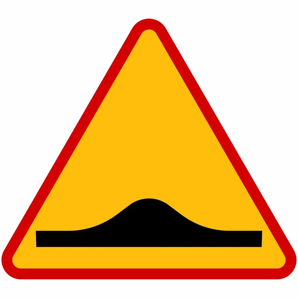 Znak drogowy A-11a Próg Zwalniający 750 mm. Ostrzegawczy znak drogowy (symbol progu zwalniającego) z folią odblaskową II generacji, przeznaczony do montażu w celu uspokojenia ruchu i oznakowania progów na drogach. Idealny dla stref zamieszkania