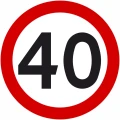 Znak drogowy B-33 Ograniczenie Prędkości 40 km/h. Koło, tło białe, obwódka czerwona, czarna cyfra 40. Średnica 600 mm, folia odblaskowa II generacji. Wysoka widoczność, trwały, niezbędny do oznakowania dróg, terenów budowy i stref ograniczonej prędkości