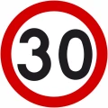 Znak drogowy B-33 ograniczenie prędkości do 30 km/h o średnicy 800 mm, folia odblaskowa I generacji. Okrągły znak zakazu z czerwoną obwódką i cyfrą 30. Idealny do oznakowania dróg, osiedli, stref zamieszkania.