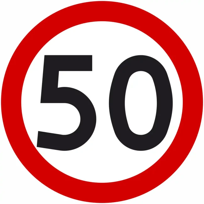 Znak drogowy B-33 ograniczenie prędkości 50 km/h okrągły 900 mm. Znak zakazu B-33 z folią odblaskową I generacji. Limit 50