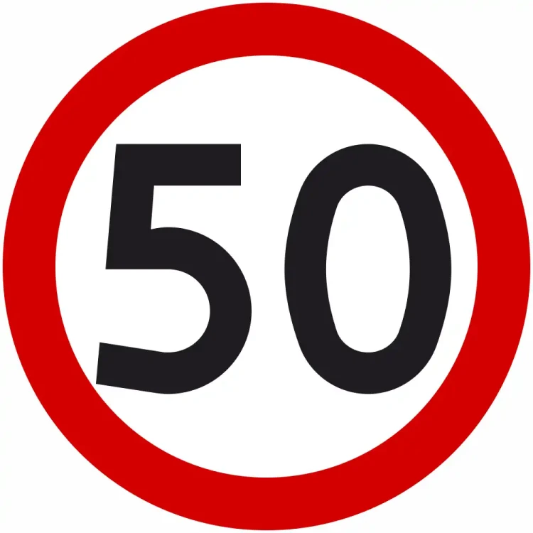 Znak drogowy B-33 ograniczenie prędkości 50 km/h okrągły 900 mm. Znak zakazu B-33 z folią odblaskową I generacji. Limit 50