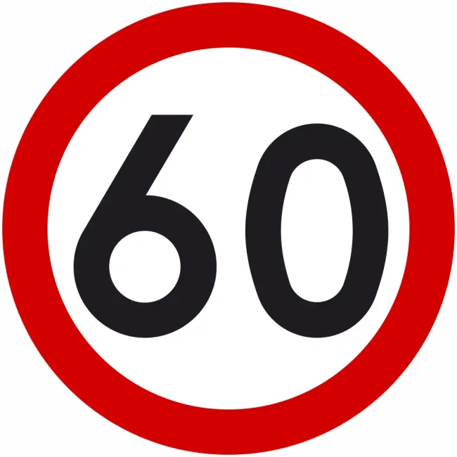 Znak drogowy B-33 ograniczenie prędkości 60 km/h okrągły 900 mm. Znak zakazu B-33 z folią odblaskową I generacji. Limit 60