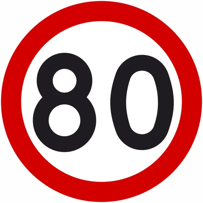Znak drogowy B-33 ograniczenie prędkości 80 km/h okrągły 900 mm. Znak zakazu B-33 z folią odblaskową I generacji. Limit 80