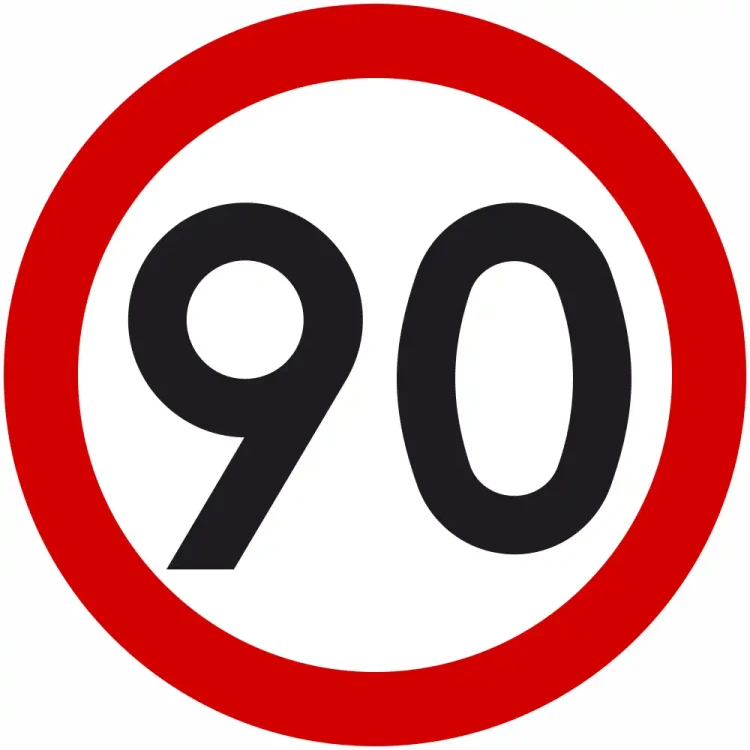 Znak drogowy B-33 ograniczenie prędkości 90 km/h okrągły 900 mm. Znak zakazu B-33 z folią odblaskową I generacji. Limit 90.