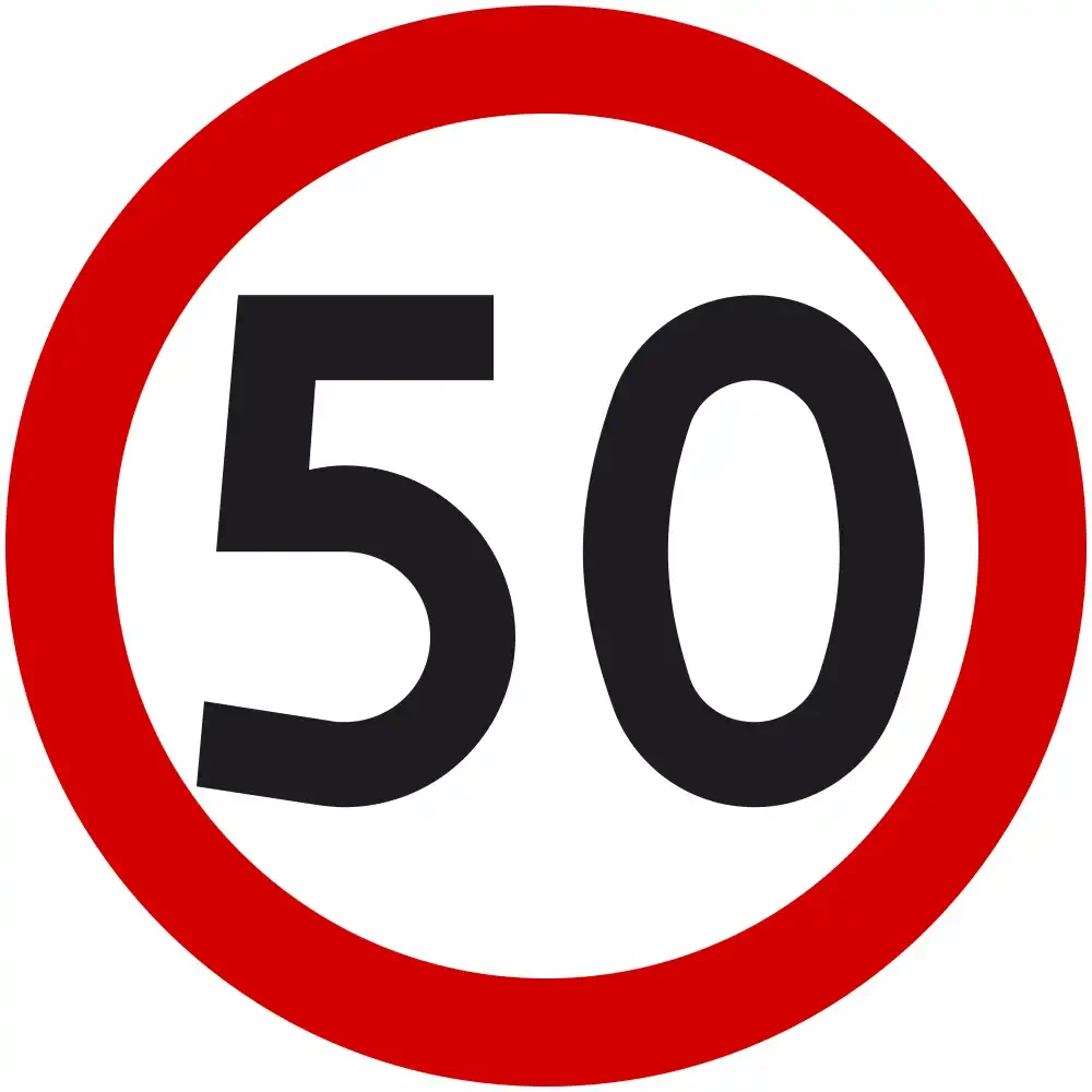 Znak drogowy B-33 ograniczenie prędkości 50 km/h okrągły 900 mm. Znak zakazu B-33 z folią odblaskową II generacji. Limit 50