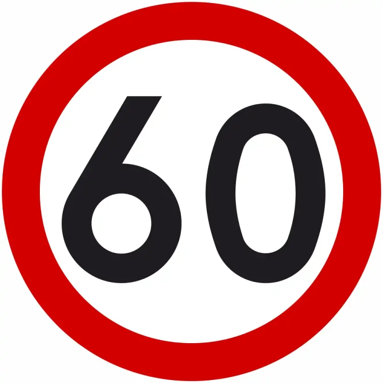 Znak drogowy B-33 ograniczenie prędkości 60 km/h okrągły 900 mm. Znak zakazu B-33 z folią odblaskową II generacji. Limit 60