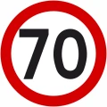 Znak drogowy B-33 ograniczenie prędkości 70 km/h okrągły 900 mm. Znak zakazu B-33 z folią odblaskową II generacji. Limit 70