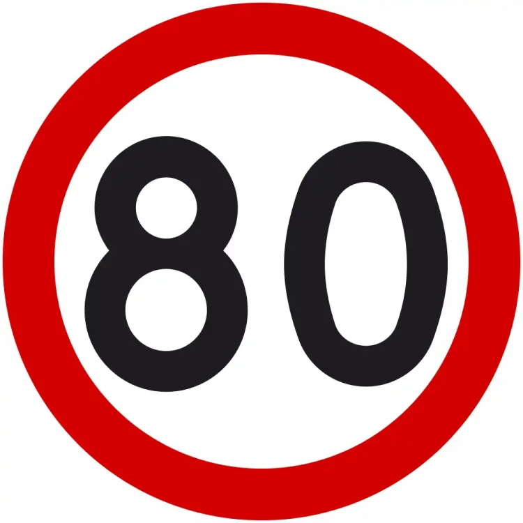 Znak drogowy B-33 ograniczenie prędkości 80 km/h okrągły 900 mm. Znak zakazu B-33 z folią odblaskową II generacji. Limit 80