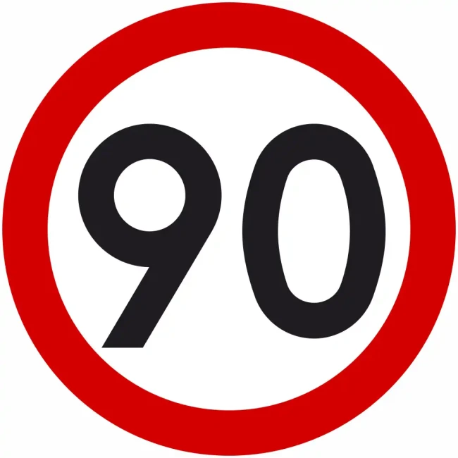 Znak drogowy B-33 ograniczenie prędkości 90 km/h okrągły 900 mm. Znak zakazu B-33 z folią odblaskową II generacji. Limit 90.