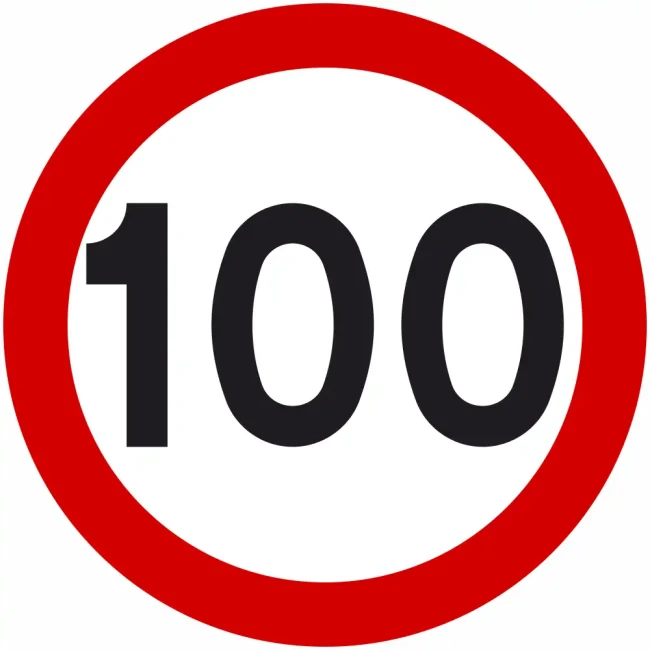Znak drogowy B-33 ograniczenie prędkości 100 km/h okrągły 1000 mm. Znak zakazu B-33 z folią odblaskową II generacji. Limit 100 kilometrów na godzinę