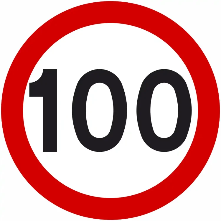 Znak drogowy B-33 ograniczenie prędkości 100 km/h okrągły 1000 mm. Znak zakazu B-33 z folią odblaskową II generacji. Limit 100 kilometrów na godzinę