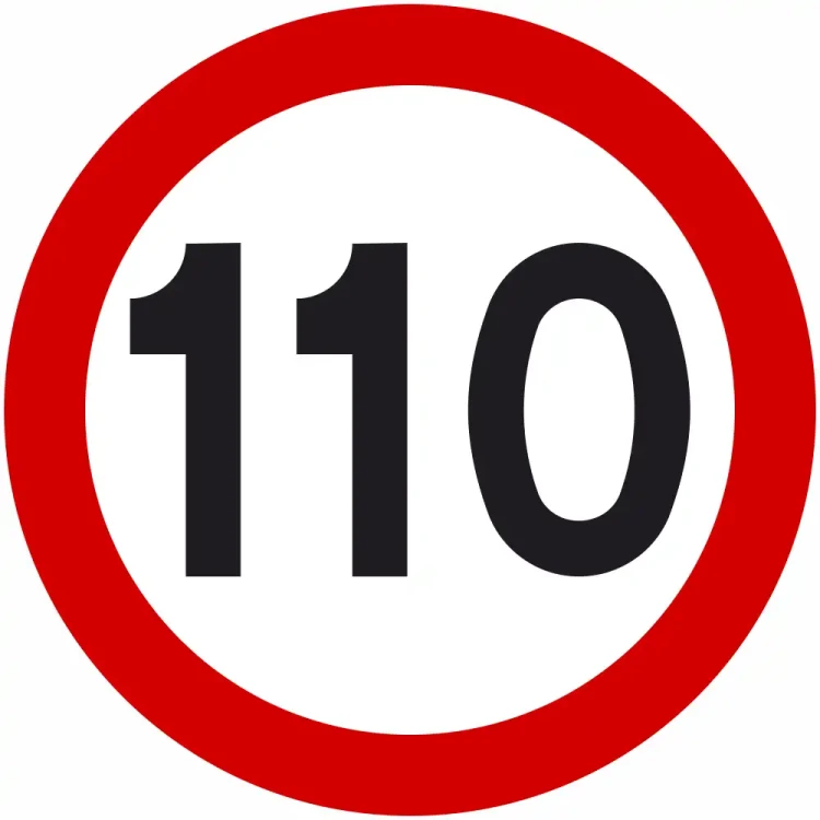 Znak drogowy B-33 ograniczenie prędkości 100 km/h okrągły 1000 mm. Znak zakazu B-33 z folią odblaskową II generacji. Limit 110 kilometrów na godzinę