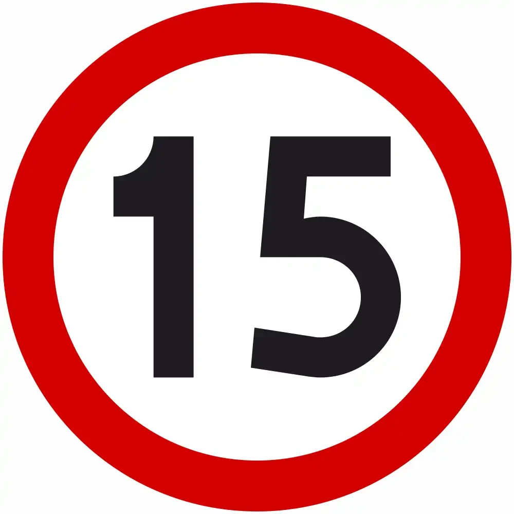 Znak drogowy B-33 ograniczenie prędkości do 15 km/h 400 mm folia odblaskowa II generacji. Najwyższej jakości znak zakazu drogowy pionowy B-33, okrągły, biało-czerwony, średnica 400 mm. Sklep ze znakami drogowymi, dostawa, montaż