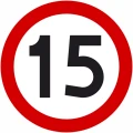 Znak drogowy B-33 ograniczenie prędkości do 15 km/h 400 mm folia odblaskowa II generacji. Najwyższej jakości znak zakazu drogowy pionowy B-33, okrągły, biało-czerwony, średnica 400 mm. Sklep ze znakami drogowymi, dostawa, montaż
