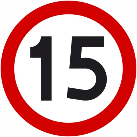 Znak drogowy B-33 ograniczenie prędkości do 15 km/h 400 mm folia odblaskowa II generacji. Najwyższej jakości znak zakazu drogowy pionowy B-33, okrągły, biało-czerwony, średnica 400 mm. Sklep ze znakami drogowymi, dostawa, montaż