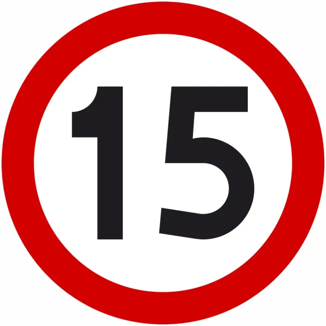 Znak drogowy B-33 ograniczenie prędkości do 15 km/h 400 mm folia odblaskowa II generacji. Najwyższej jakości znak zakazu drogowy pionowy B-33, okrągły, biało-czerwony, średnica 400 mm. Sklep ze znakami drogowymi, dostawa, montaż