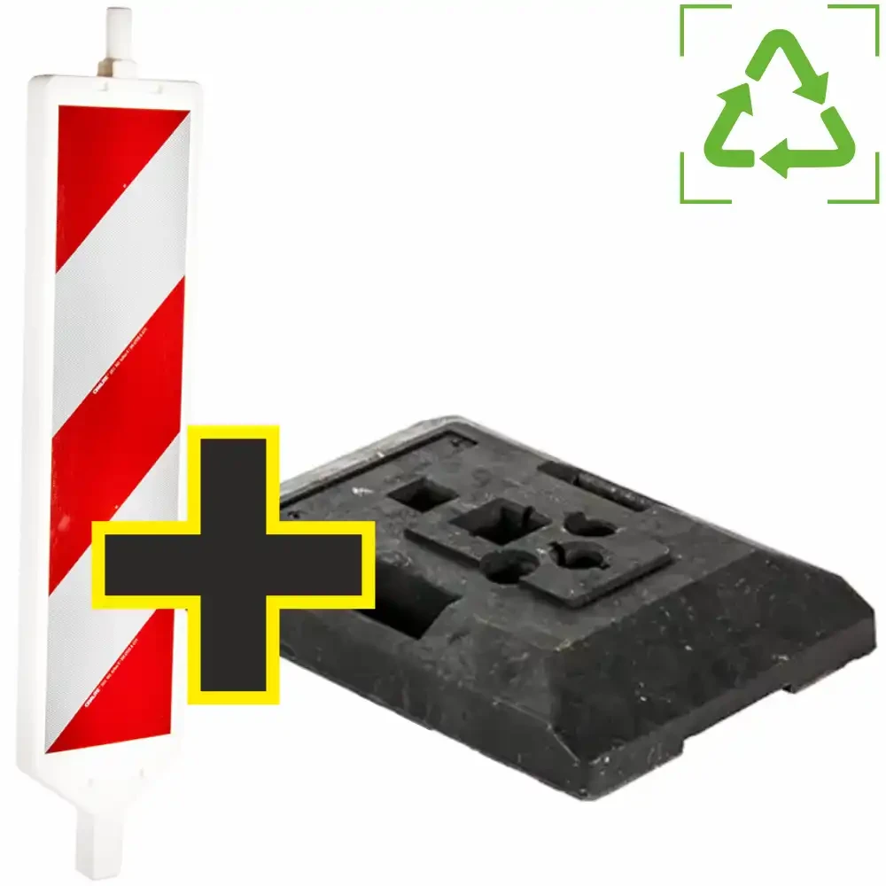 Tablica kierująca U-21 a/b z folią odblaskową I generacji na czarnej podstawie 18 kg. Profesjonalne oznakowanie robót drogowych od Sklepu Drogowego Widrog. Trwały zestaw do tymczasowej organizacji ruchu i wygradzania pasów jezdni