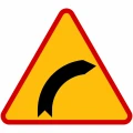 Znak drogowy A-1 ostrzegający o niebezpiecznym zakręcie w prawo. Średnica 600 mm, wykonany z folii I generacji. Wysoka jakość, dobra widoczność, zgodność z przepisami. Idealny do oznakowania dróg. Kup znak A-1.