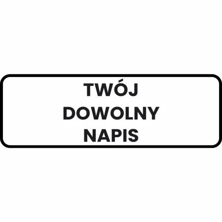 Biała tabliczka odblaskowa 750x250 mm z własnym napisem. Personalizowana tablica informacyjna z blachy ocynkowanej, folia odblaskowa I generacji. Wyraźny czarny tekst i ramka na białym tle. Produkt Sklepu Drogowego Widrog do oznakowania dróg i posesji