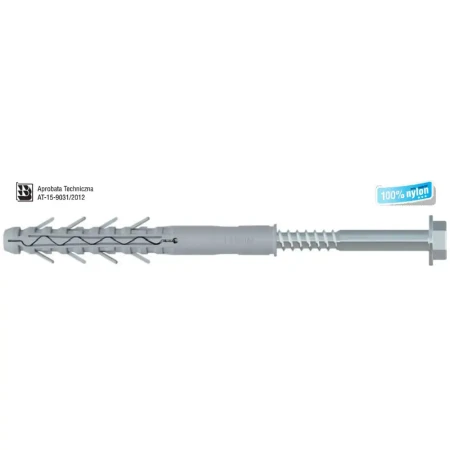 Kołek rozporowy KPR-FAST 14x160mm ze śrubą M10 do progów zwalniających. Profesjonalny łącznik ramowy nylonowy z wkrętem ocynkowanym HEX/TX. Mocowanie urządzeń BRD, aprobata AT-15-9031/2012. Wytrzymała kotwa do betonu i podłoży pełnych