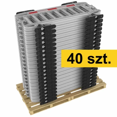 Biała barierka drogowa U-20 NAWIGATOR PLUS z odblaskami, zestaw 40 sztuk na palecie. Plastikowe zapory drogowe ochronne od producenta Widrog. Wytrzymałe barierki wygrodzeniowe U-20, idealne do zabezpieczania robót drogowych i placów budowy