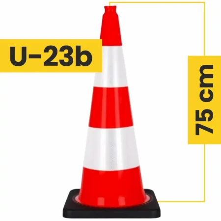 Pachołek drogowy U-23b 75 cm z twardą podstawą i folią odblaskową II generacji. Wytrzymały pachołek ostrzegawczy PCV na drogi i parkingi. Sklep drogowy Widrog – profesjonalne urządzenia bezpieczeństwa ruchu drogowego (BRD), wysoka widoczność i stabilność.