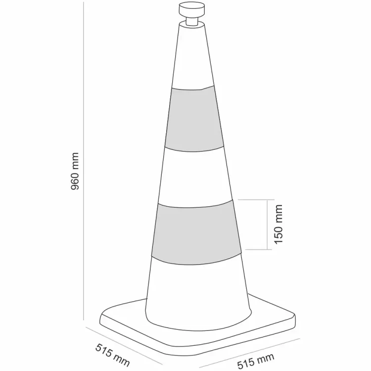Pachołek Drogowy Ciężki U-23a - 100 cm (Folia II Generacji) – schemat techniczny z wymiarami 960 mm i podstawą 515 mm