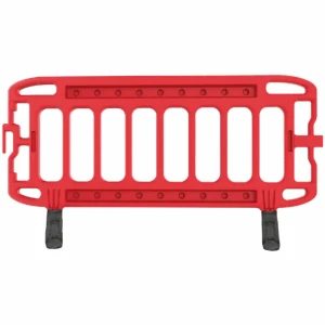 Barierka drogowa U-20 Navigator® 2m – widok od tyłu. Wytrzymałe wygrodzenie BHP z HDPE z systemem stabilnych stóp obrotowych i bocznymi zaczepami. Odporna na warunki atmosferyczne zapora drogowa do zabezpieczania robót i eventów. Sprawdź jakość Navigator!