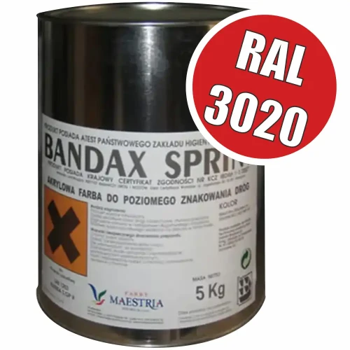 Farba Drogowa BANDAX SPRINT - Czerwona RAL 3020- 3L/5KG