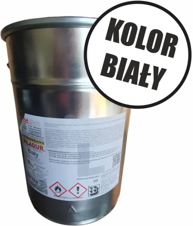 Biała masa chemoutwardzalna Biladur 20 kg w metalowym wiadrze, oznaczenie „Kolor biały”.